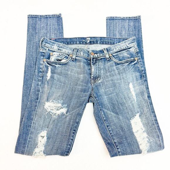 7 For All Mankind Roxanne Ripped Denim Jeans Dark Wash Size 27 - Picture 6 of 8